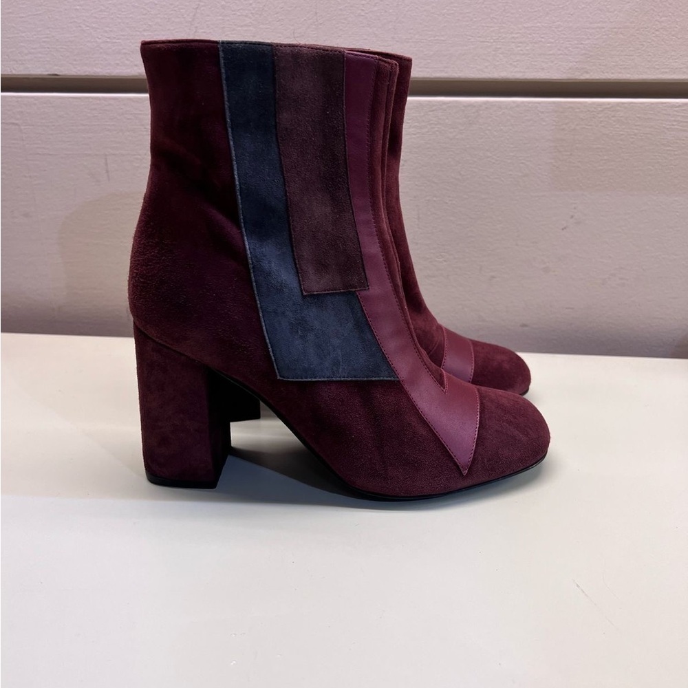 MADE IN ITALY GIANNA MELANI Red and Gray Ankle Boots with Block HeelSuede Finish